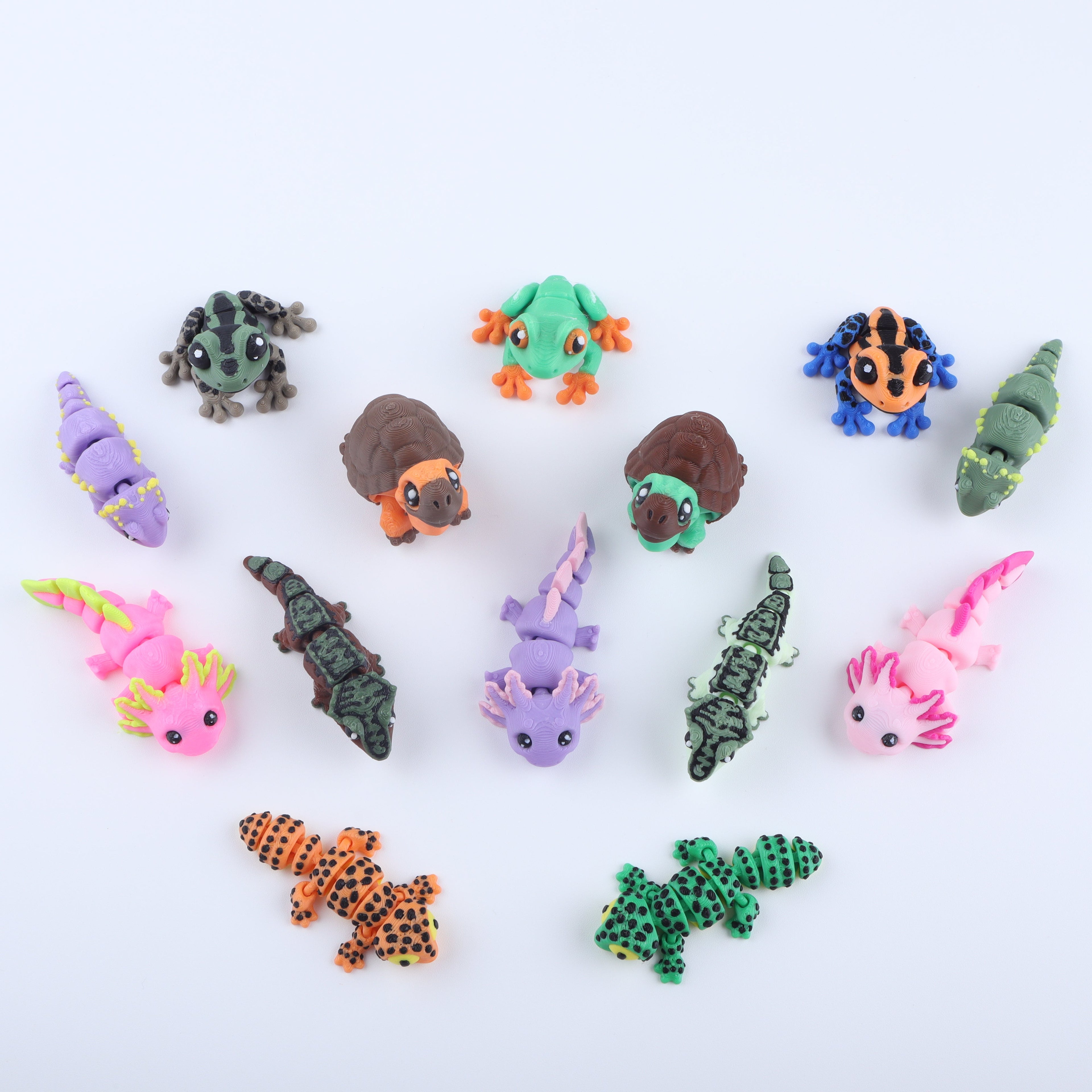 3D Printed Mini Reptile and Amphibian Fidget Toy Set – Articulated Classroom Reward Gift