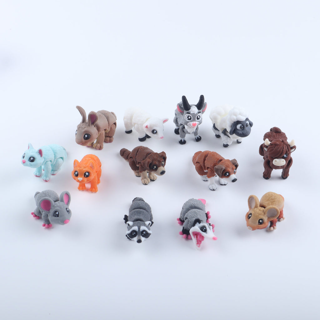 3D Printed Mini Forest, Farm & Home Animal Fidget Toy Pack – Cute Goodie Bag Gift Set