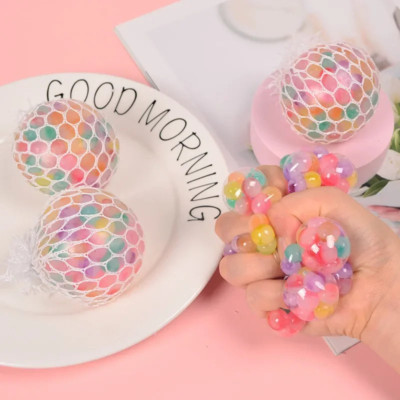 Rainbow Bead Squishy Ball 3D Stress Relief Sensory Toys for Adults Anti-Anxiety Fidget Toy with Non-Toxic for Office Classroom